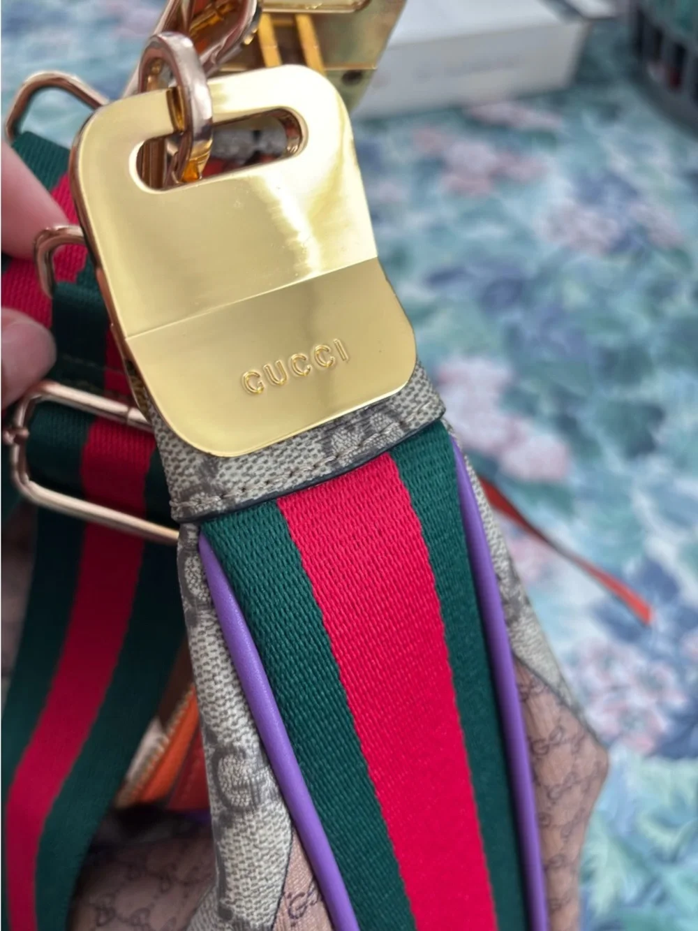 Gucci Multicolor Patchwork GG Canvas Shoulder Bag with Web Strap - Picture 3 of 5